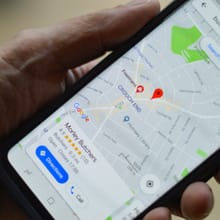 Phone showing a live map