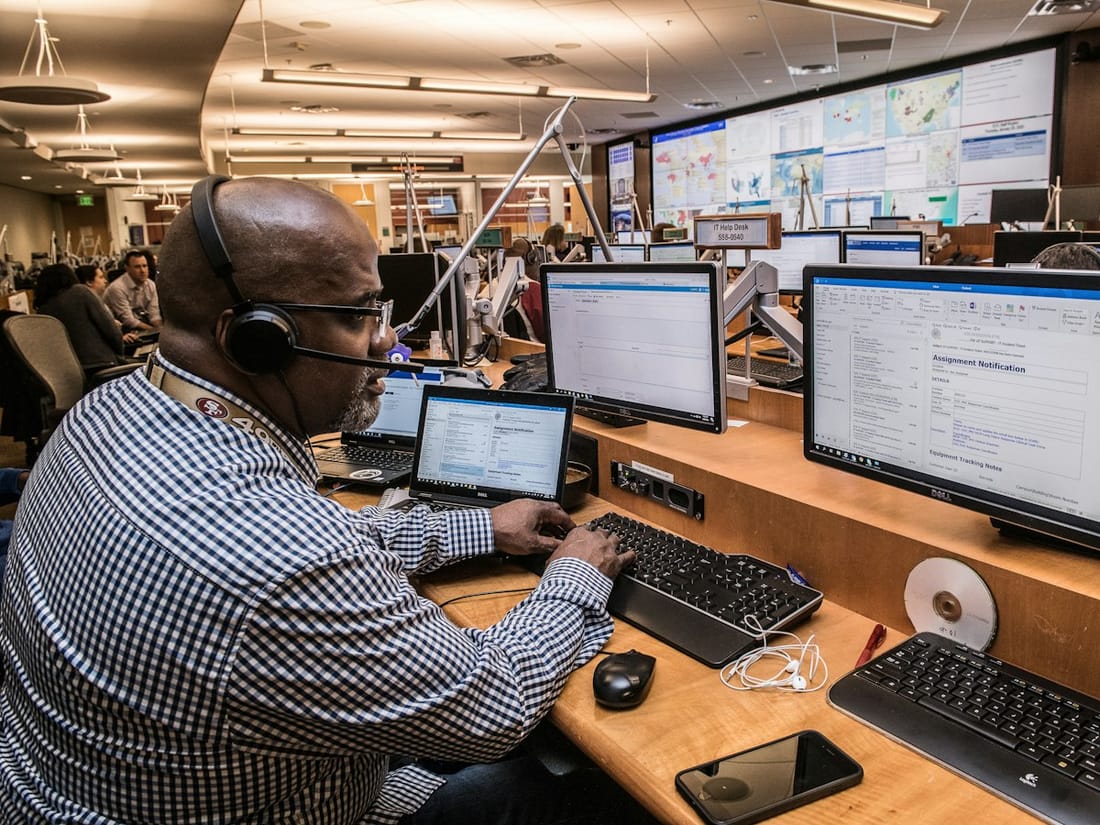 Transportation operations desk with monitors